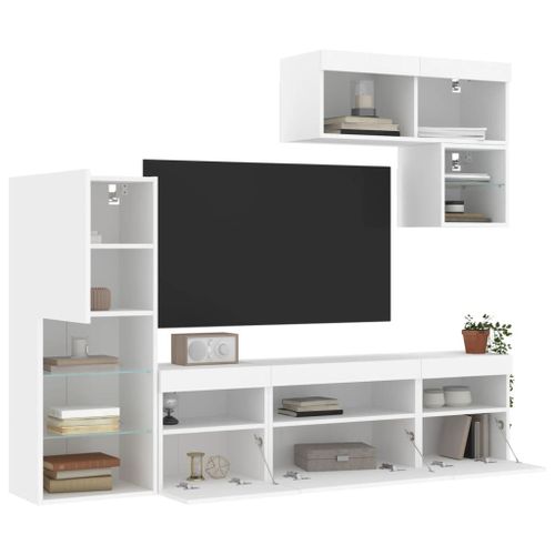 Vidaxl Unités Murales Tv Avec Led 6 Pcs Blanc Bois D'ingénierie