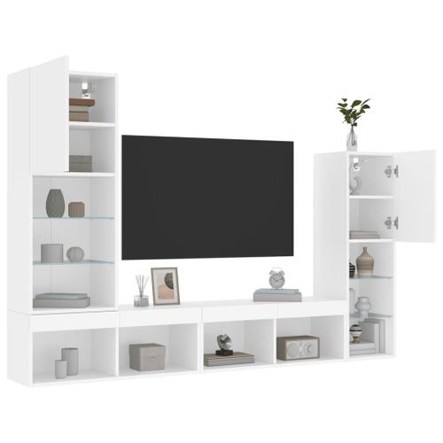 Vidaxl Unités Murales Tv Avec Led 4 Pcs Blanc Bois D'ingénierie
