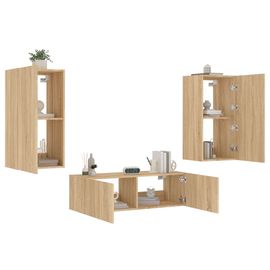 Vidaxl Meuble Tv Muraux 3 Pcs Avec Lumières Led Chêne Sonoma