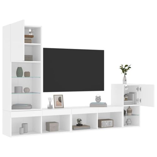 Vidaxl Unités Murales Tv Avec Led 4 Pcs Blanc Bois D'ingénierie
