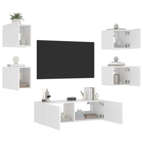 Vidaxl Meuble Tv Muraux 5 Pcs Avec Lumières Led Blanc