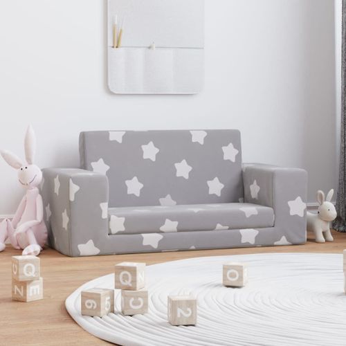Vidaxl Canapé-Lit Enfant 2 Places Gris Clair Étoiles Peluche Douce