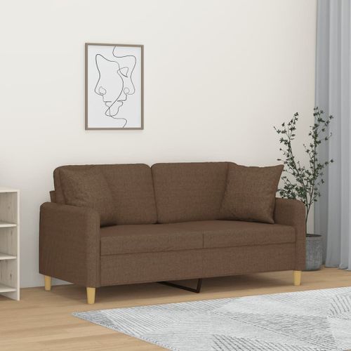 Vidaxl Canapé 2 Places Avec Oreillers Décoratifs Marron 140 Cm Tissu