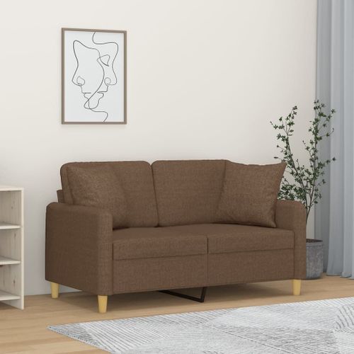 Vidaxl Canapé 2 Places Avec Oreillers Décoratifs Marron 120 Cm Tissu
