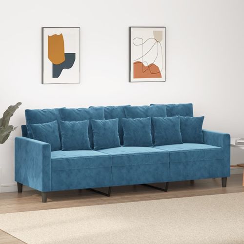 Vidaxl Canapé À 3 Places Bleu 180 Cm Velours