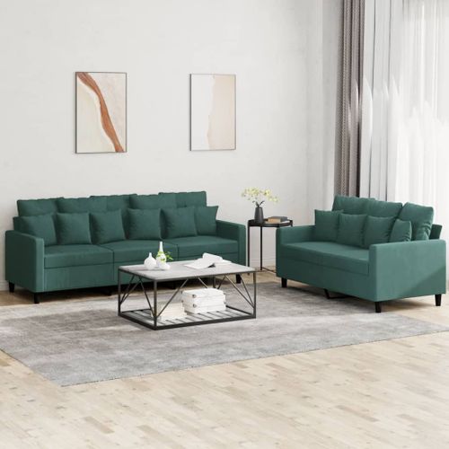 Vidaxl Ensemble De Canapés 2 Pcs Avec Coussins Vert Foncé Velours