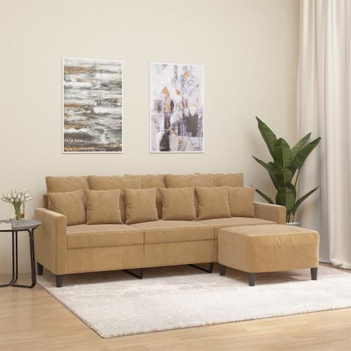 Vidaxl Canapé À 3 Places Avec Repose-Pieds Marron 180 Cm Velours