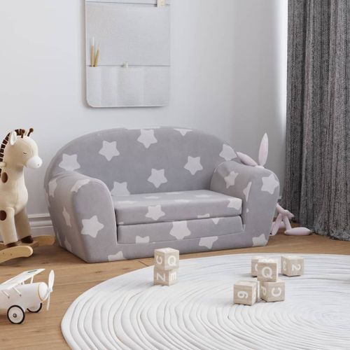 Vidaxl Canapé-Lit Enfant 2 Places Gris Clair Étoiles Peluche Douce