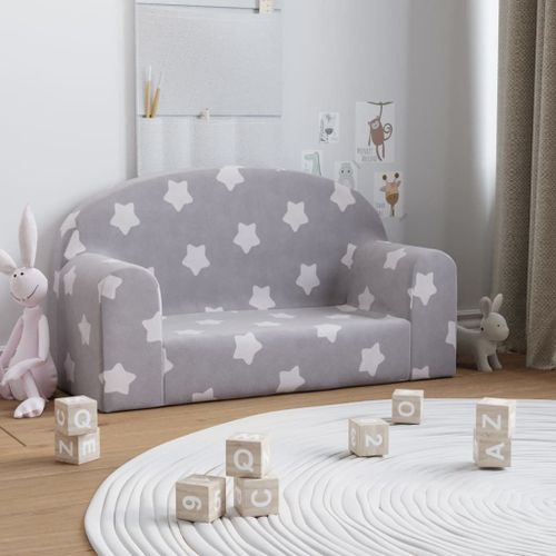 Vidaxl Canapé Enfants 2 Places Gris Clair Avec Étoiles Peluche Douce