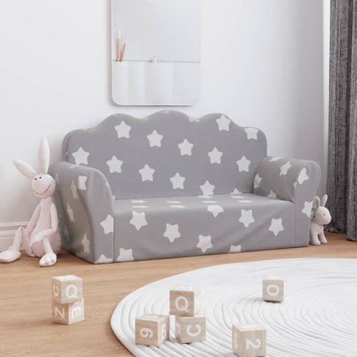Vidaxl Canapé Enfants 2 Places Gris Clair Avec Étoiles Peluche Douce