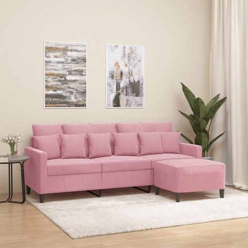 Vidaxl Canapé À 3 Places Avec Repose-Pieds Rose 180 Cm Velours