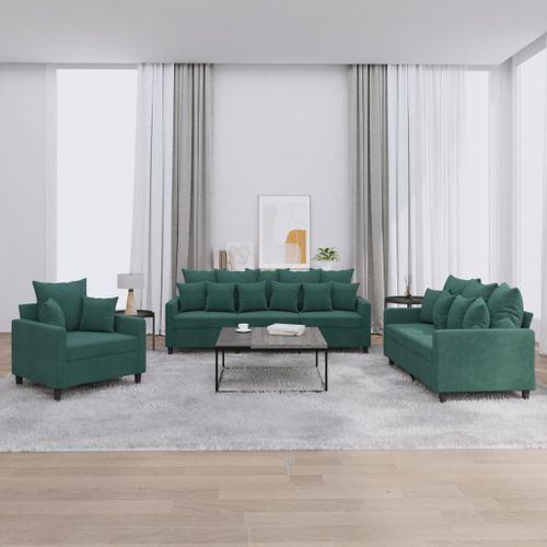Vidaxl Ensemble De Canapés 3 Pcs Avec Coussins Vert Foncé Velours