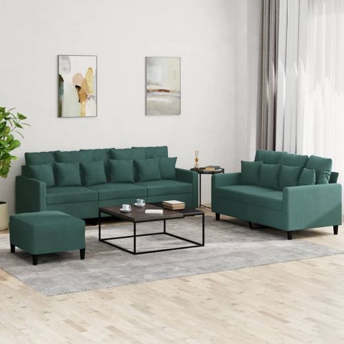 Vidaxl Ensemble De Canapés 3 Pcs Avec Coussins Vert Foncé Velours