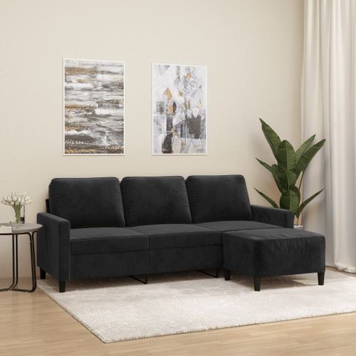 Vidaxl Canapé À 3 Places Avec Repose-Pieds Noir 180 Cm Velours