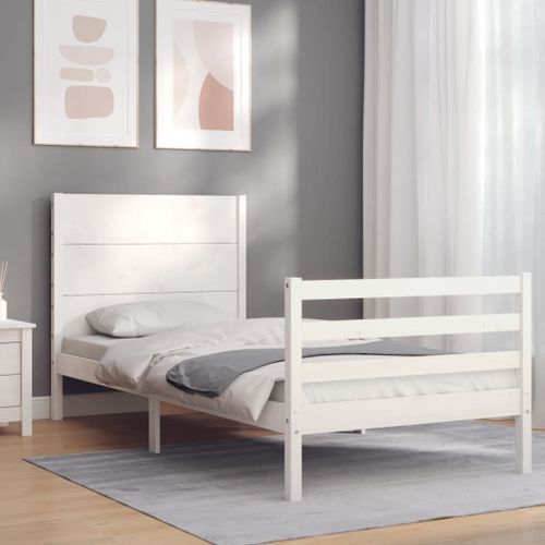 Vidaxl Cadre De Lit Et Tête De Lit Blanc 100x200 Cm Bois Massif