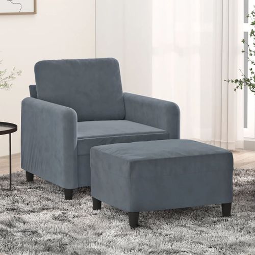 Vidaxl Fauteuil Avec Repose-Pied Gris Foncé 60 Cm Velours