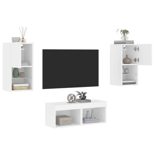 Vidaxl Meuble Tv Mural 4 Pcs Avec Lumières Led Blanc