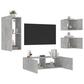 Vidaxl Meuble Tv Muraux 4 Pcs Avec Lumières Led Gris Béton