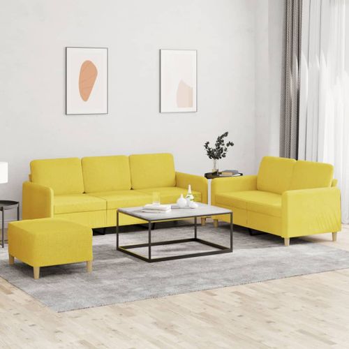 Vidaxl Ensemble De Canapés 3 Pcs Avec Coussins Jaune Clair Tissu