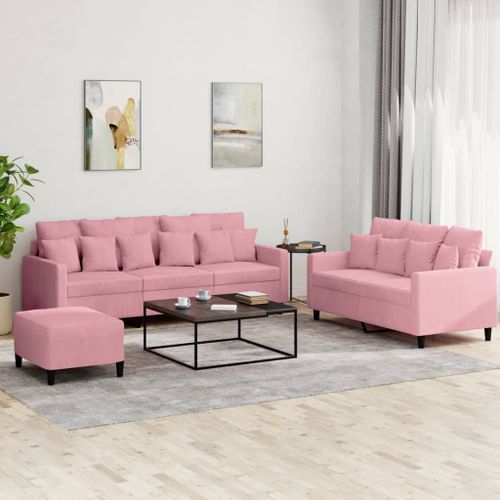 Vidaxl Ensemble De Canapés 3 Pcs Avec Coussins Rose Velours