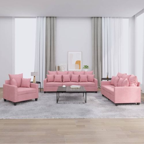 Vidaxl Ensemble De Canapés 3 Pcs Avec Coussins Rose Velours