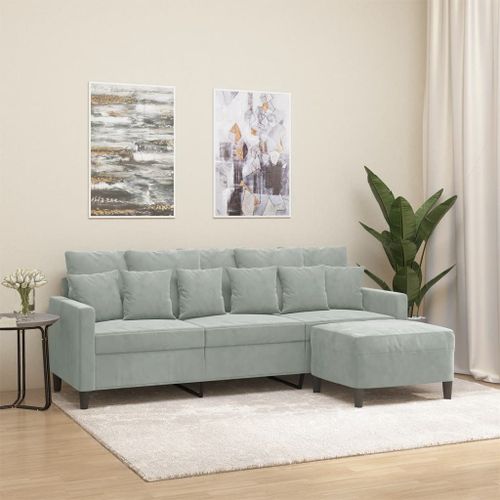 Vidaxl Canapé À 3 Places Avec Repose-Pieds Gris Clair 180 Cm Velours