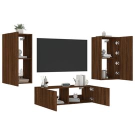 Vidaxl Meuble Tv Muraux 3 Pcs Avec Lumières Led Chêne Marron