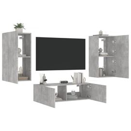 Vidaxl Meuble Tv Muraux 3 Pcs Avec Lumières Led Gris Béton