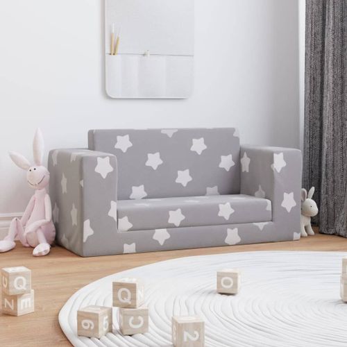 Vidaxl Canapé-Lit Enfant 2 Places Gris Clair Étoiles Peluche Douce