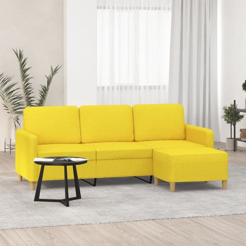 Vidaxl Canapé À 3 Places Avec Repose-Pieds Jaune Clair 180 Cm Tissu