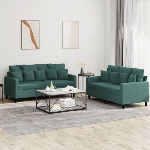 Vidaxl Ensemble De Canapés 2 Pcs Avec Coussins Vert Foncé Velours