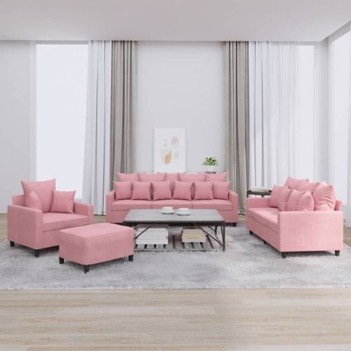 Vidaxl Ensemble De Canapés 4 Pcs Avec Coussins Rose Velours