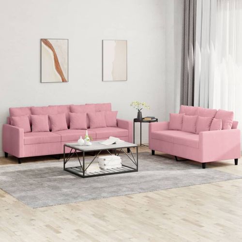 Vidaxl Ensemble De Canapés 2 Pcs Avec Coussins Rose Velours