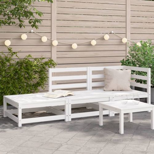 Vidaxl Canapé De Jardin Repose-Pieds 2 Places Blanc Bois Massif De Pin
