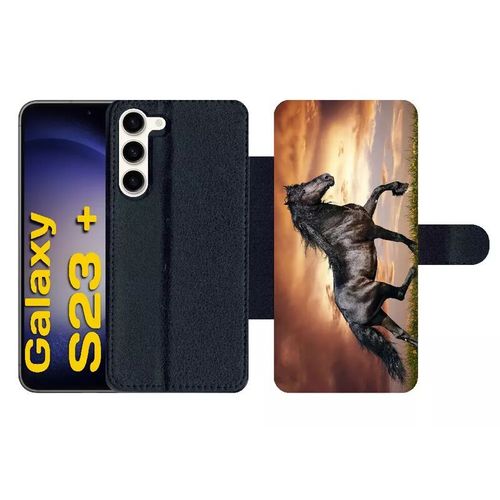 Etui À Rabat Pour Galaxy S23+ - Magnifique Cheval Noir - Simili-Cuir - Noir