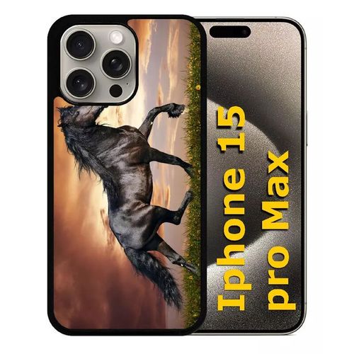 Coque Pour Iphone 15 Pro Max - Magnifique Cheval Noir - Silicone - Noir