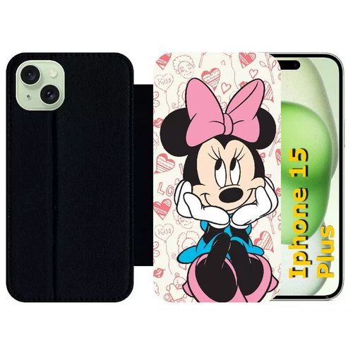 Etui À Rabat Pour Iphone 15 Plus - Disney Minnie Love - Silicone - Noir