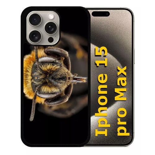 Coque Pour Iphone 15 Pro Max - Macro Tete D'abeille Sur Fond Noir - Silicone - Noir