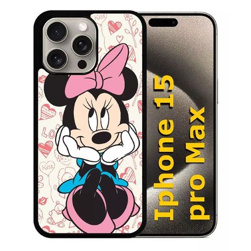 Coque Pour Iphone 15 Pro Max - Disney Minnie Love - Silicone - Noir