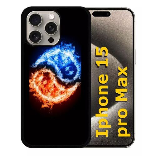 Coque Pour Iphone 15 Pro Max - Yin Yang Feu Et Eau - Silicone - Noir