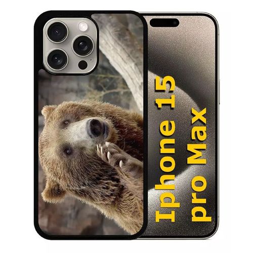 Coque Pour Iphone 15 Pro Max - Gros Ours Brun - Silicone - Noir