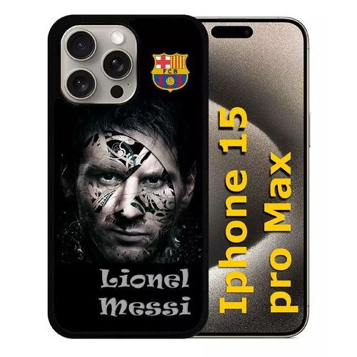 Coque Pour Iphone 15 Pro Max - Fc Barcelona Lionel Messi Abstract - Silicone - Noir