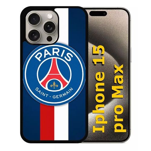 Coque Pour Iphone 15 Pro Max - Psg Paris Saint Germain Bleu Blanc Rouge - Silicone - Noir