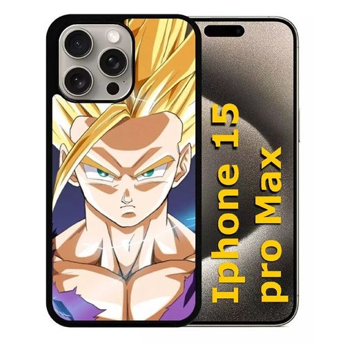 Coque Pour Iphone 15 Pro Max - Dbz San Gohan Super Sayen 2 Ssj2 - Silicone - Noir