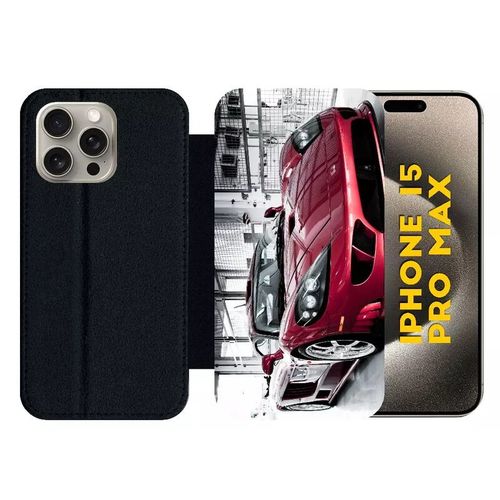 Etui À Rabat Pour Iphone 15 Pro Max - Voiture De Sport - Silicone - Noir