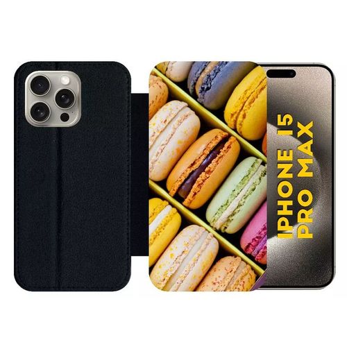 Etui À Rabat Pour Iphone 15 Pro Max - Boite De Delicieux Macarons - Silicone - Noir