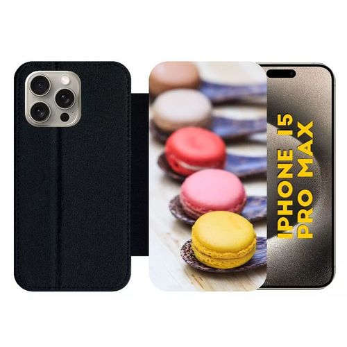 Etui À Rabat Pour Iphone 15 Pro Max - Gourmandise De Macaron - Silicone - Noir