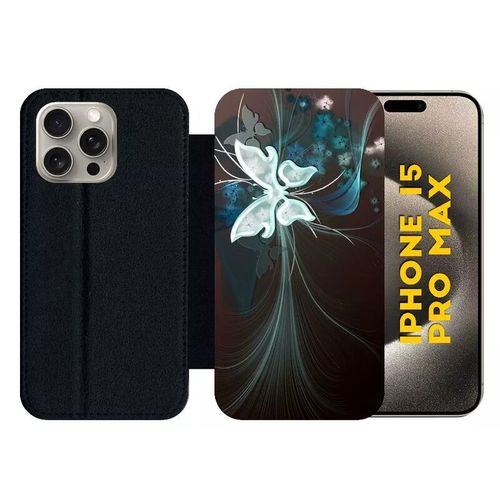 Etui À Rabat Pour Iphone 15 Pro Max - Butterfly Vector Art - Silicone - Noir