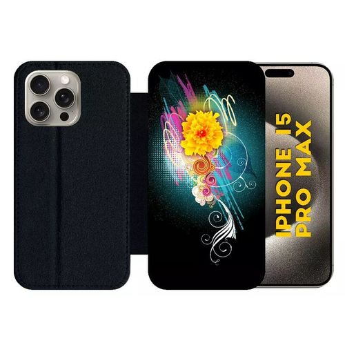 Etui À Rabat Pour Iphone 15 Pro Max - Flower Vector Designs - Silicone - Noir