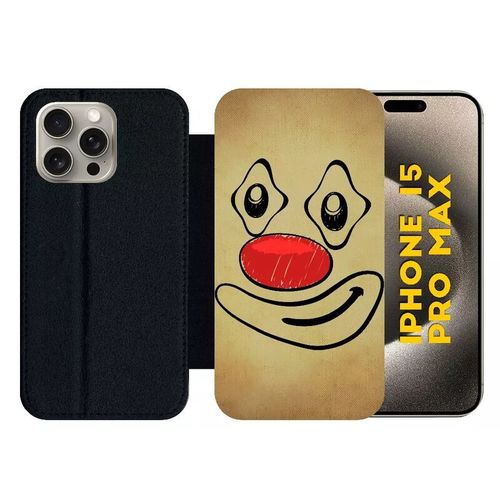 Etui À Rabat Pour Iphone 15 Pro Max - Smiley Clown Nez Rouge - Silicone - Noir